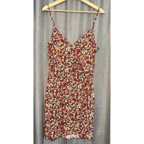 American Rag Mini Dress Women’s Size Medium Boho Floral Print Faux Wrap - Picture 2 of 16